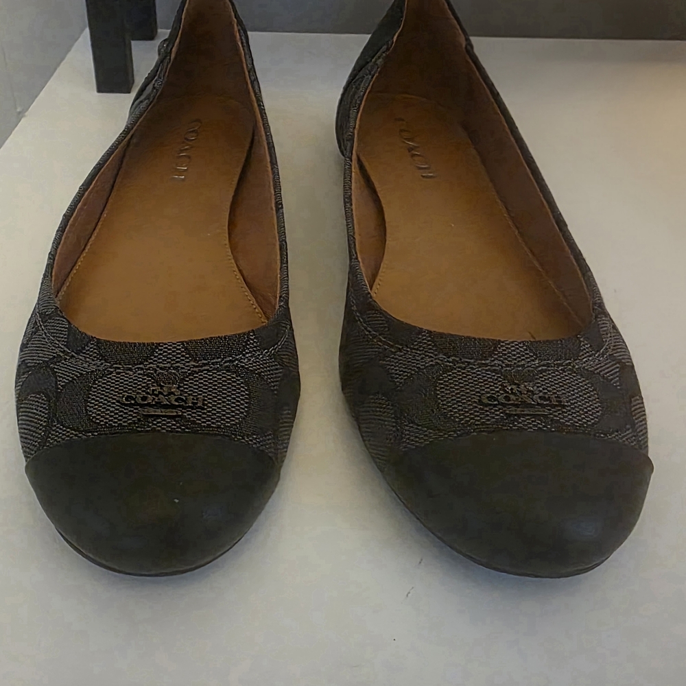 Coach Brown/Black Signature Canvas Cap-Toe Ballet Flats